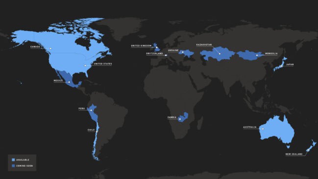 países en los que está habilitado la tecnología "direct to cell"